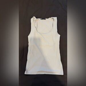 Zara Cream Scoop Neck Tank Top - Sleeveless Ribbed Tee